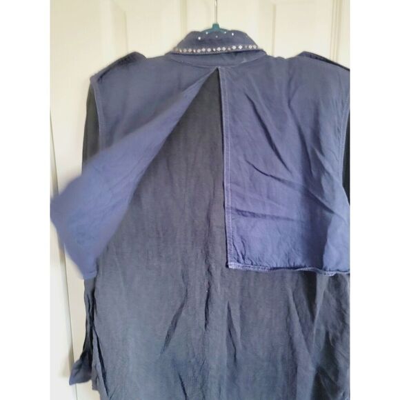 Monique Fashions‎ 12 Women's Vintage Blouse Shirt Beaded Studded Navy Blue L/S - Picture 10 of 11